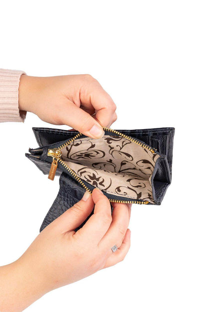 Carteira feminina de couro croco Lanna 10x15,5cm