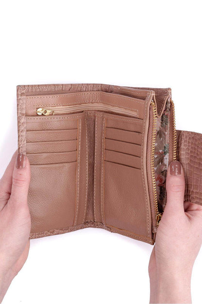 Carteira feminina de couro croco Lanna 10x15,5cm