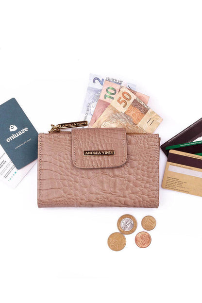 Carteira feminina de couro croco Lanna 10x15,5cm