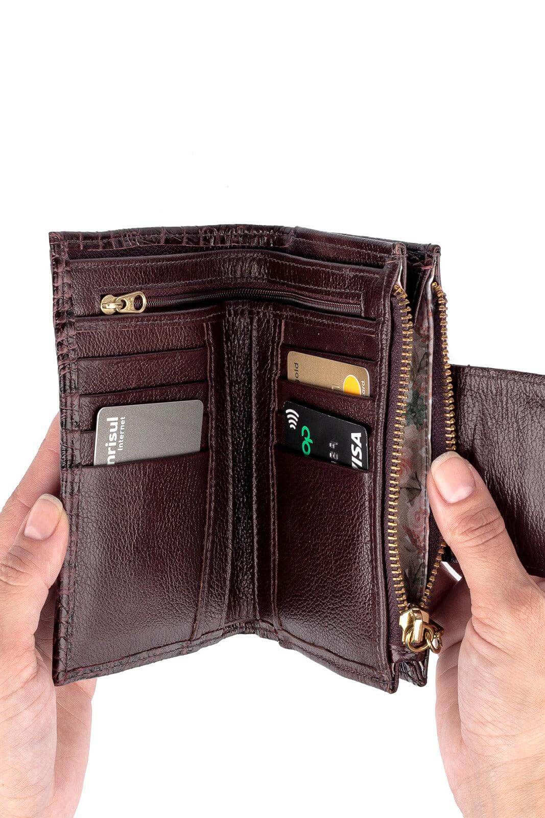 Carteira feminina de couro croco Lanna 10x15,5cm