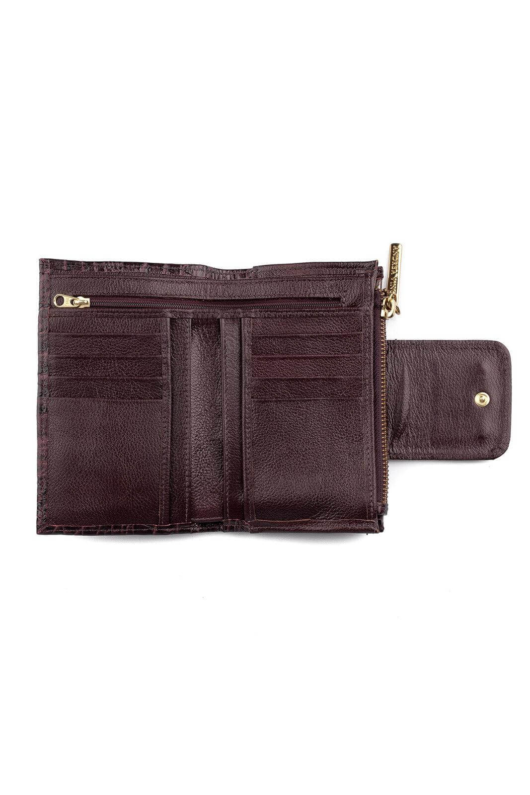 Carteira feminina de couro croco Lanna 10x15,5cm