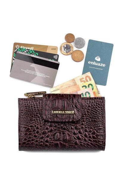 Carteira feminina de couro croco Lanna 10x15,5cm