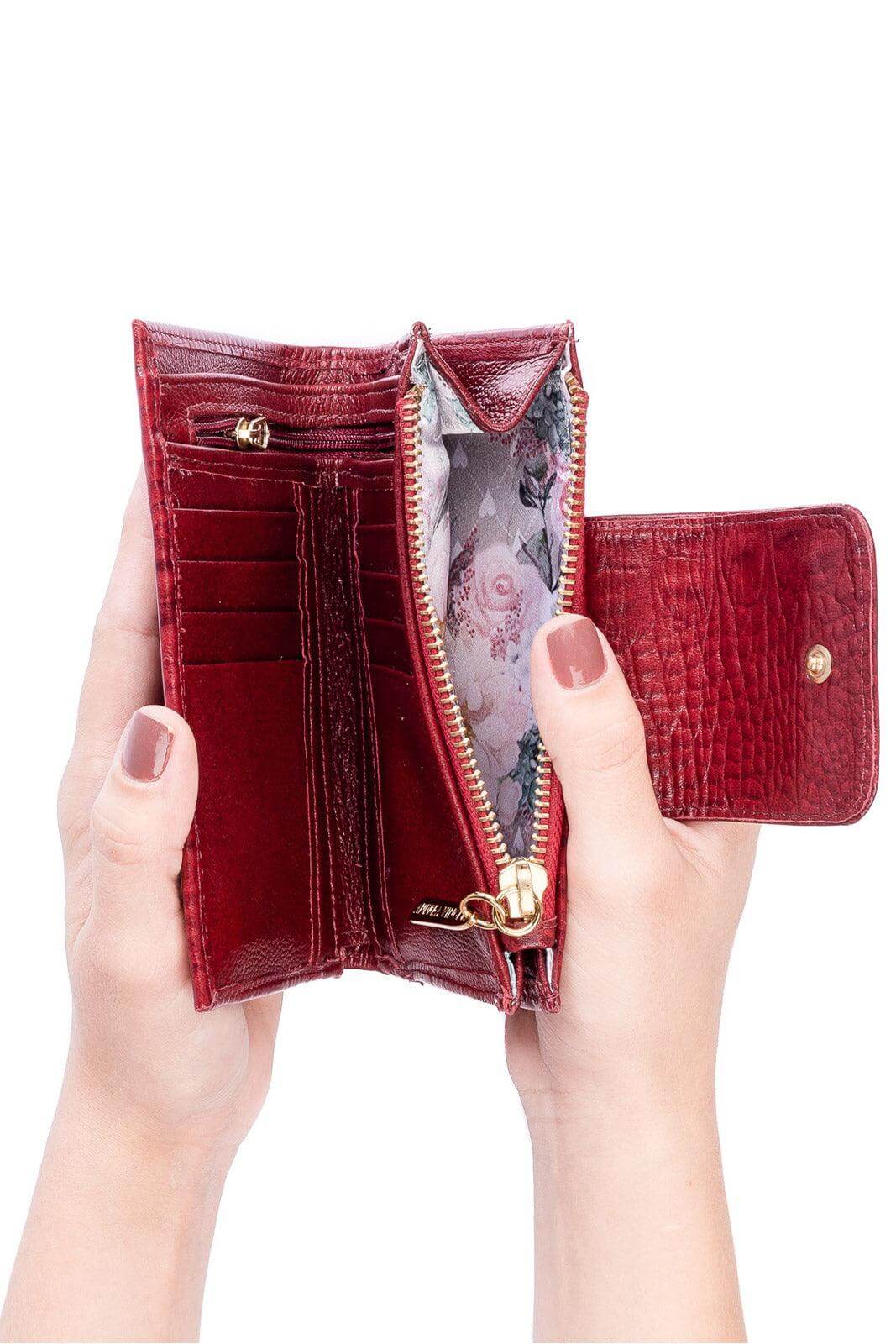 Carteira feminina de couro croco Lanna 10x15,5cm