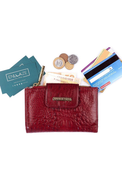 Carteira feminina de couro croco Lanna 10x15,5cm