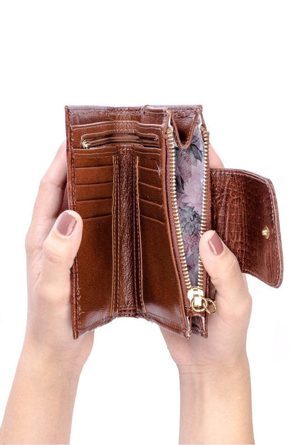 Carteira feminina de couro croco Lanna 10x15,5cm