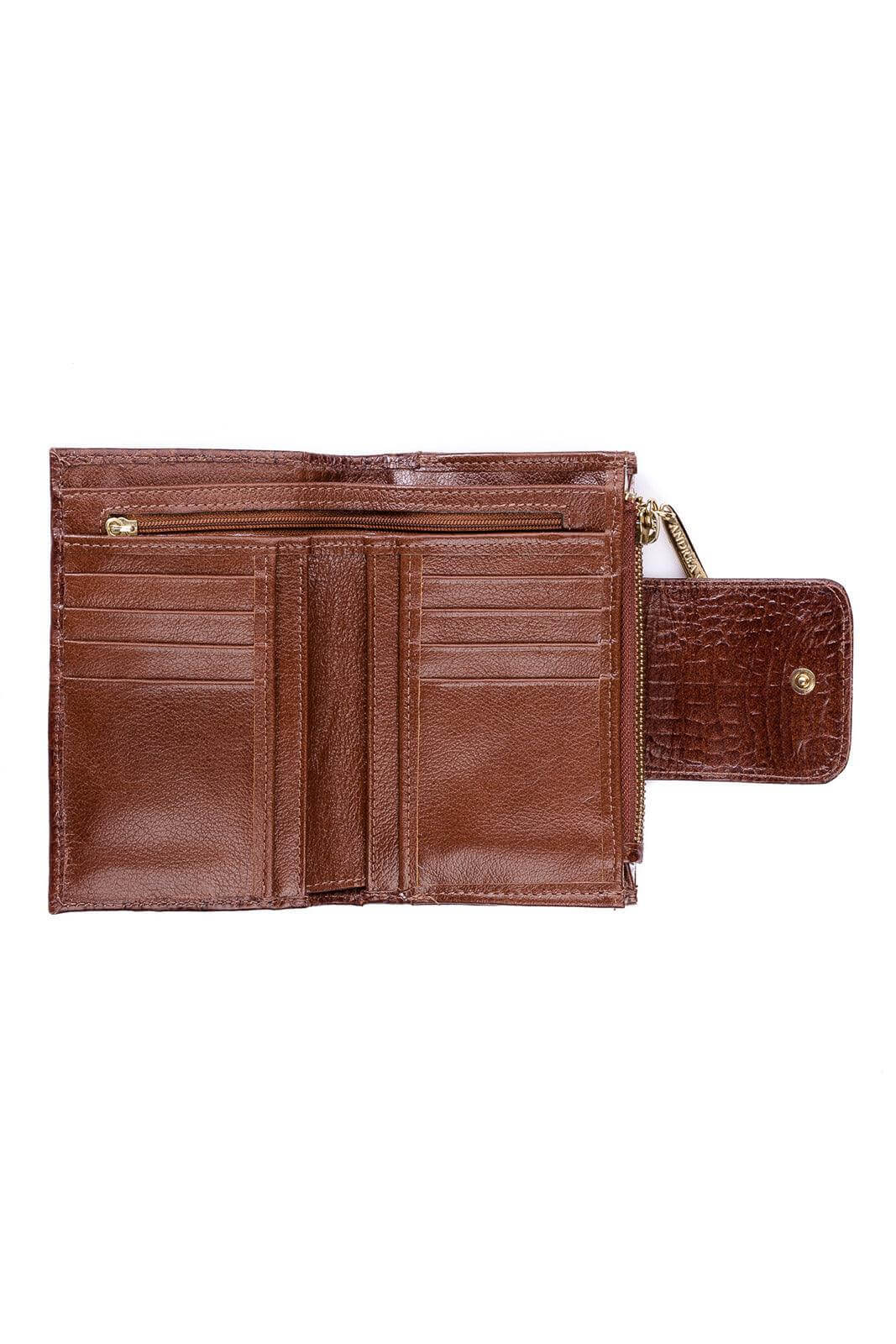 Carteira feminina de couro croco Lanna 10x15,5cm