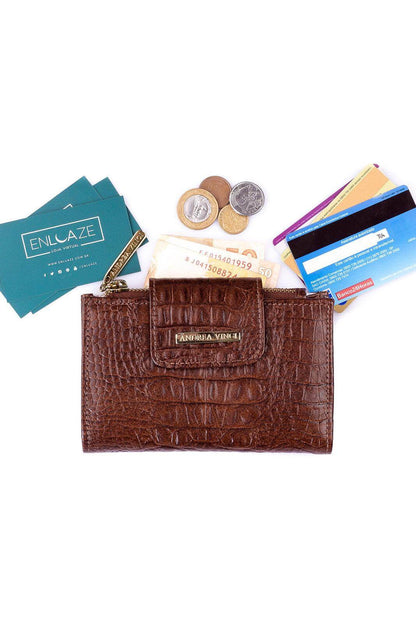 Carteira feminina de couro croco Lanna 10x15,5cm