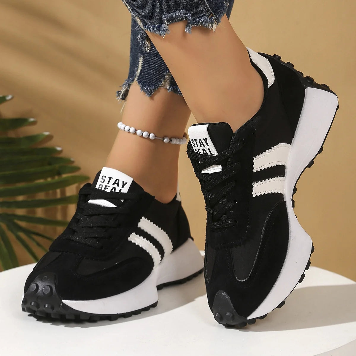 Stay Real Retro Platform Sneakers – Comfy Suede Chunky Sole Casual Shoes (Multiple Colors)
