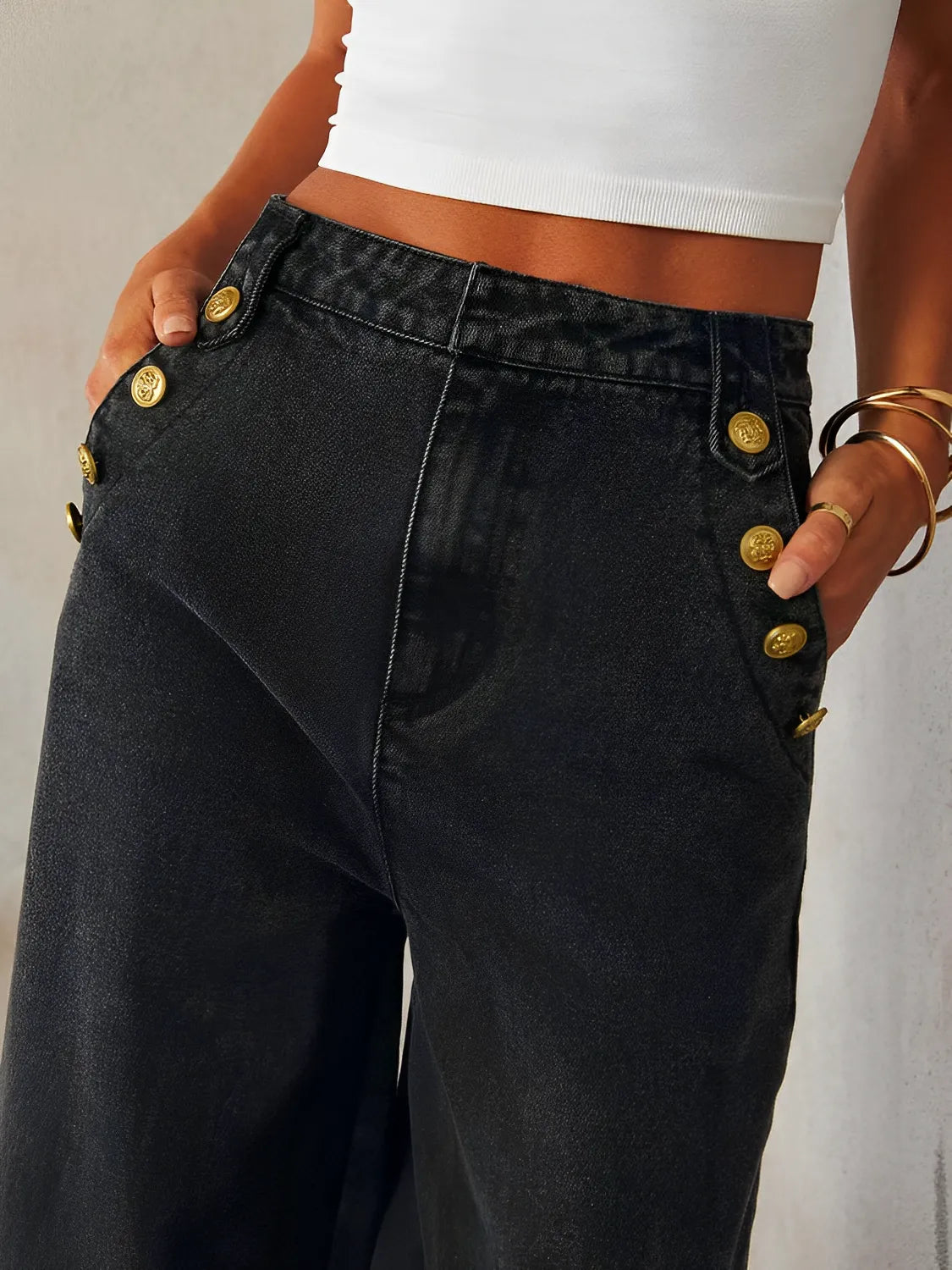 Calça Jeans Pantalona Feminina de Cintura Média – Luiza