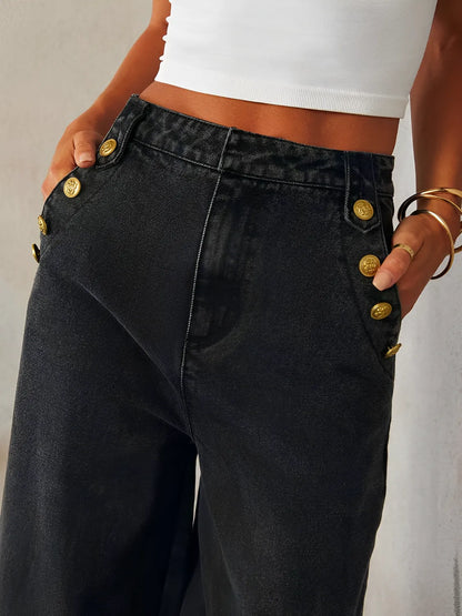 Calça Jeans Pantalona Feminina de Cintura Média – Luiza