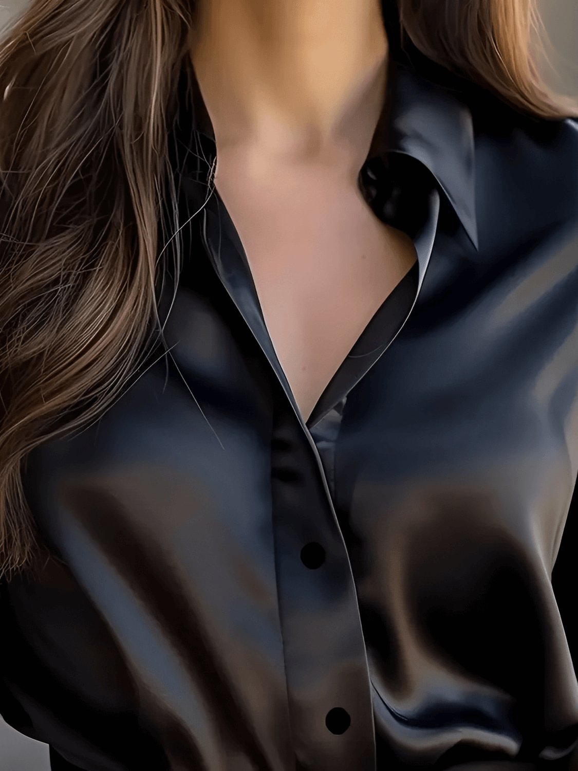 Camisa Acetinada com Gola Lapela e Punhos Retos – Iolanda