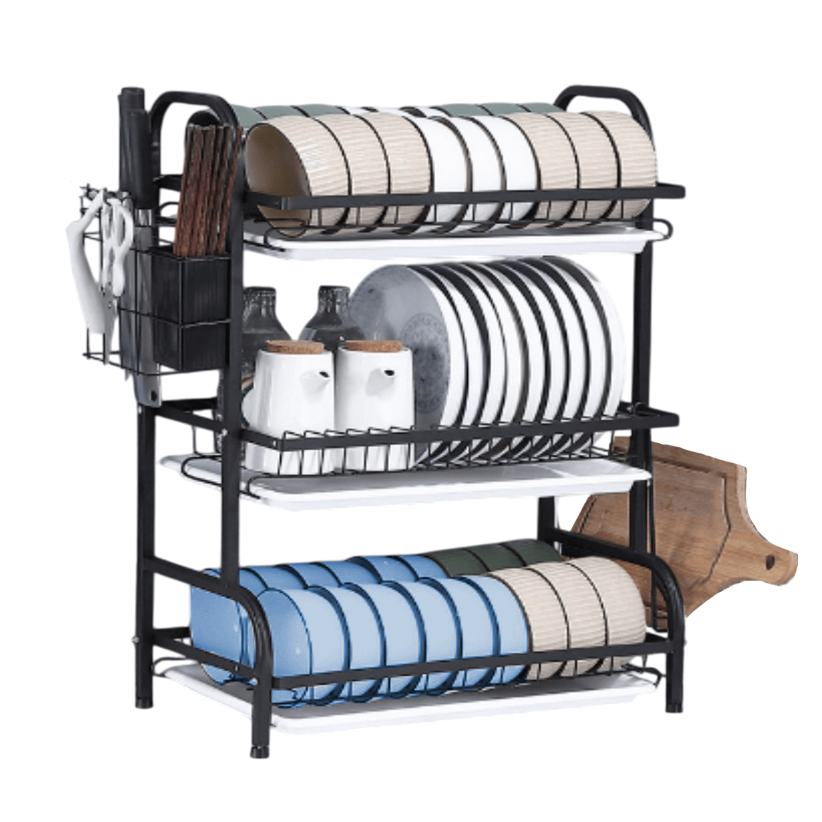 Escurridor De Trastes acero inoxidable 3 niveles, Organizador de cocina gran capacidad, Escurridor de platos de fácil Armado, soporte para utensilios de cocina, cubiertos y tabla de picar