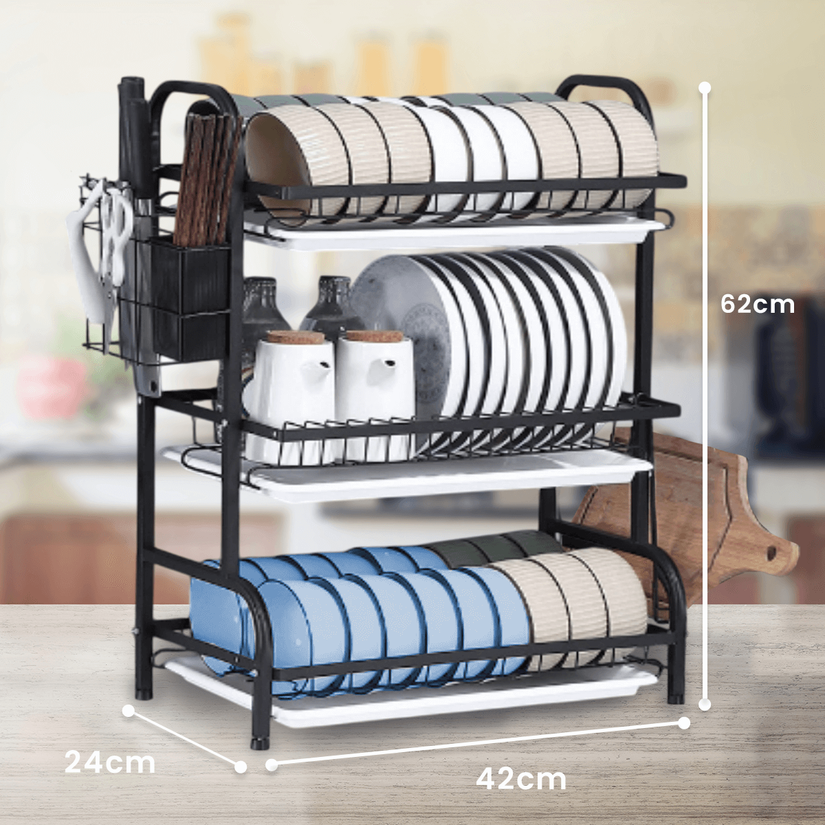 Escurridor De Trastes acero inoxidable 3 niveles, Organizador de cocina gran capacidad, Escurridor de platos de fácil Armado, soporte para utensilios de cocina, cubiertos y tabla de picar