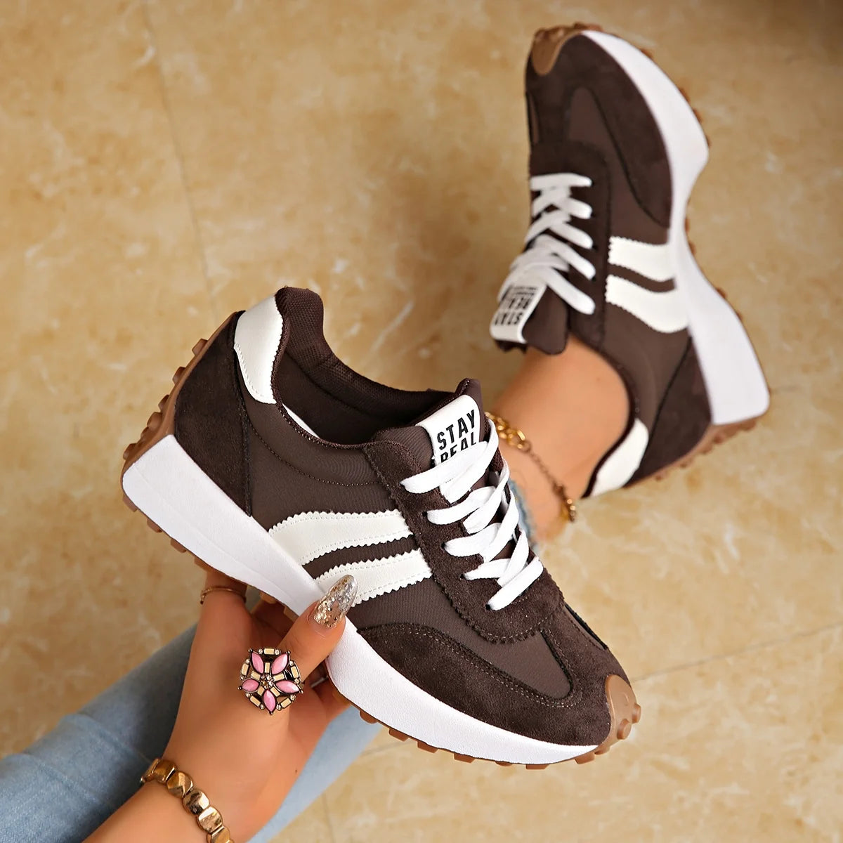 Stay Real Retro Platform Sneakers – Comfy Suede Chunky Sole Casual Shoes (Multiple Colors)