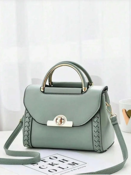 Bolsa Tiracolo Quadrada com Alça de Metal e Detalhes Trançados - July