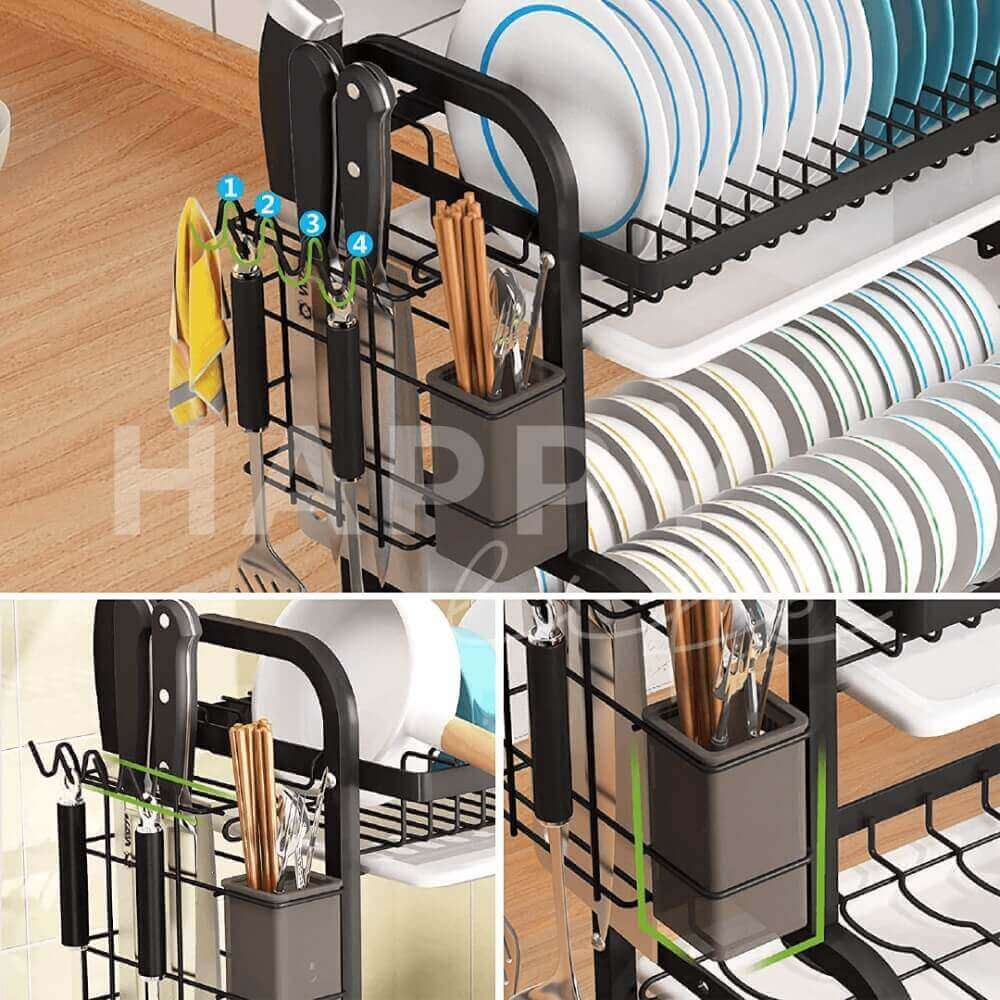 Escurridor De Trastes acero inoxidable 3 niveles, Organizador de cocina gran capacidad, Escurridor de platos de fácil Armado, soporte para utensilios de cocina, cubiertos y tabla de picar