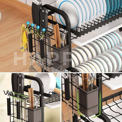 Escurridor De Trastes acero inoxidable 3 niveles, Organizador de cocina gran capacidad, Escurridor de platos de fácil Armado, soporte para utensilios de cocina, cubiertos y tabla de picar