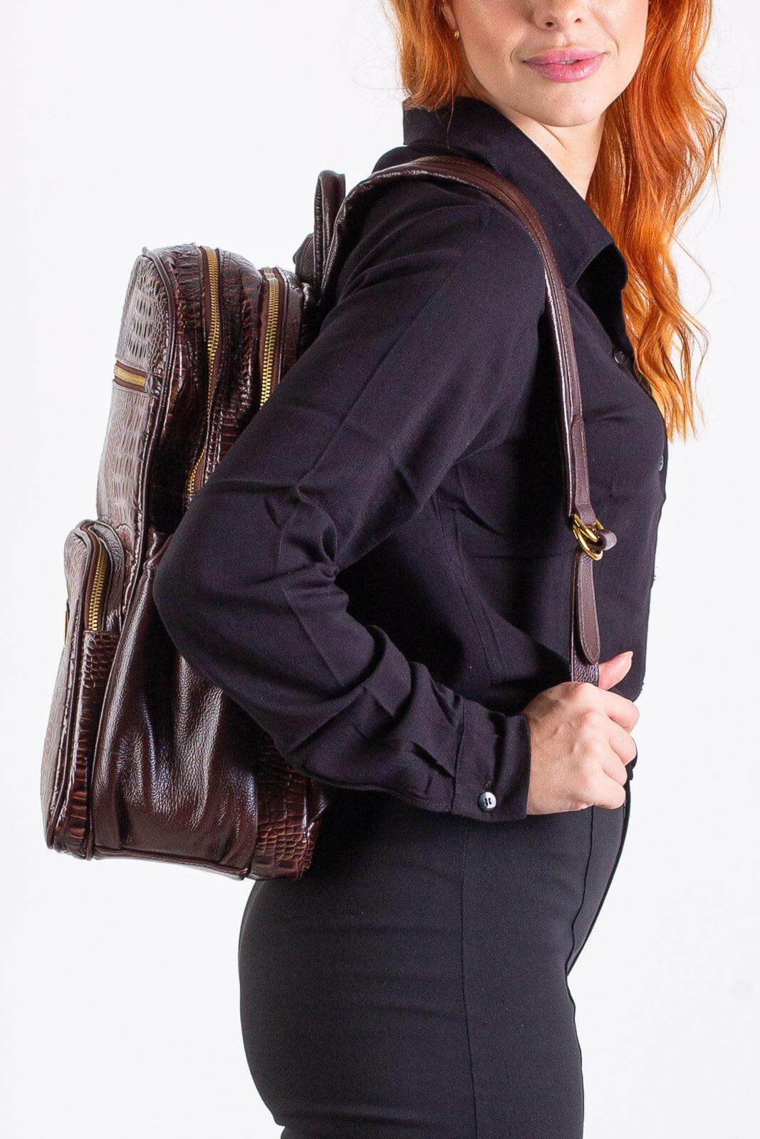 Mochila grande de couro croco Zooey