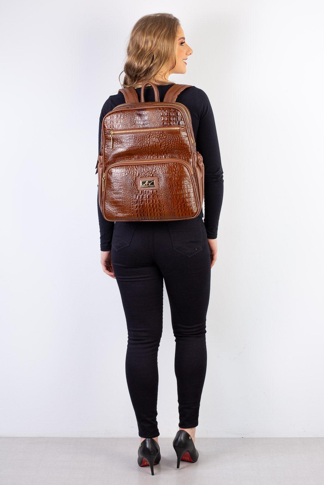 Mochila grande de couro croco Zooey