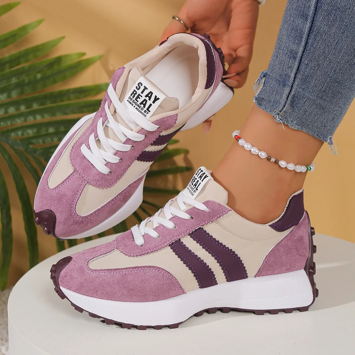 Stay Real Retro Platform Sneakers – Comfy Suede Chunky Sole Casual Shoes (Multiple Colors)
