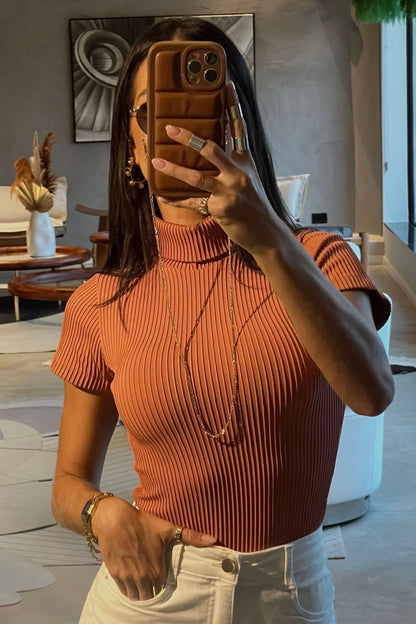 Blusa Canelada Premium Gola Alta Terracota