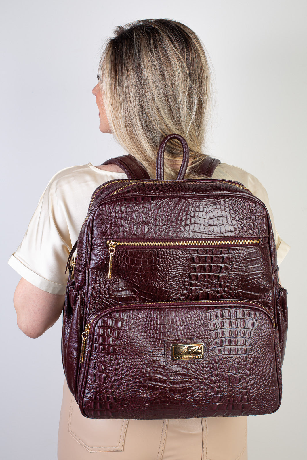 Mochila grande de couro croco Zooey