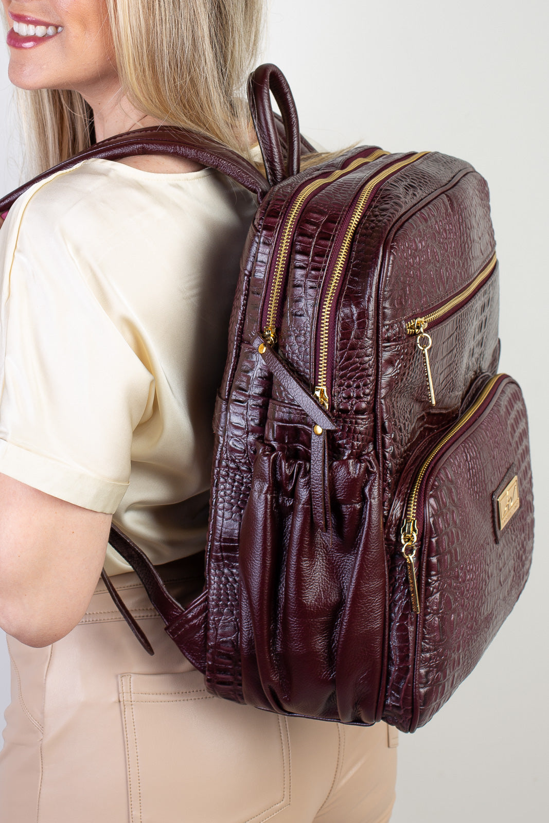 Mochila grande de couro croco Zooey