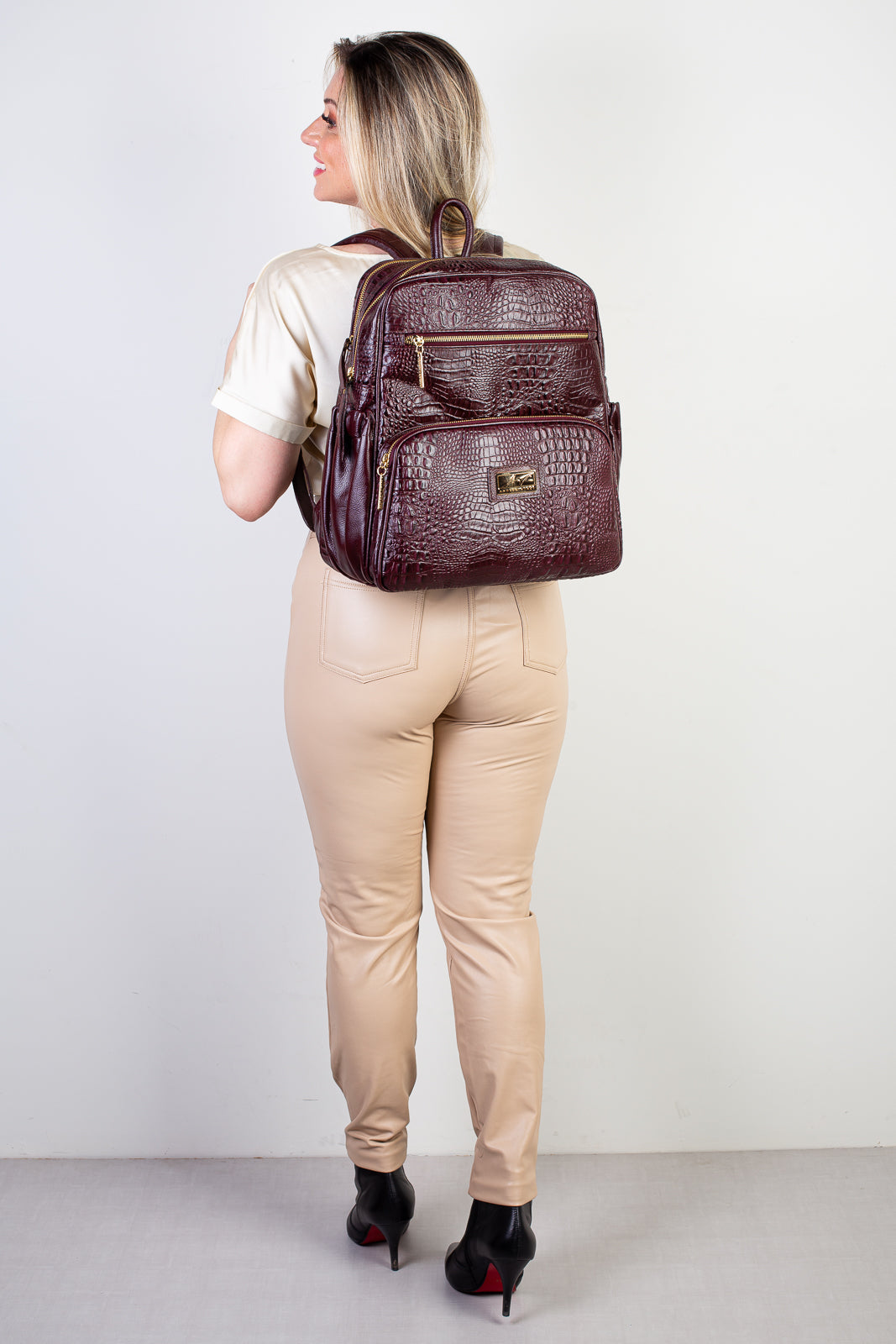 Mochila grande de couro croco Zooey