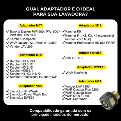Pistola de Alta Pressão Preta c/ Engate Rápido e 4 bicos para jato de água com Adaptador Lavadora