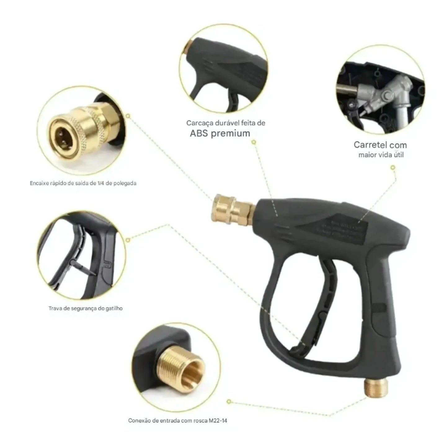 Pistola de Alta Pressão Preta c/ Engate Rápido e 4 bicos para jato de água com Adaptador Lavadora