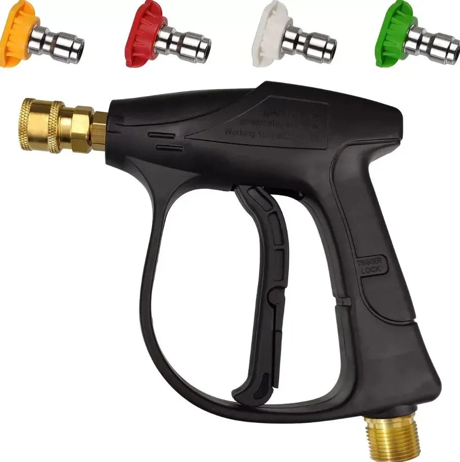 Pistola de Alta Pressão Preta c/ Engate Rápido e 4 bicos para jato de água com Adaptador Lavadora