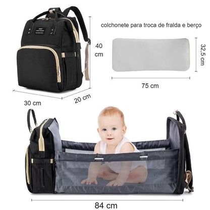 Mochila Maternidade 3 em 1 com Berço Portátil — Organize Tudo e Troque Seu Bebê com Conforto em Qualquer Lugar