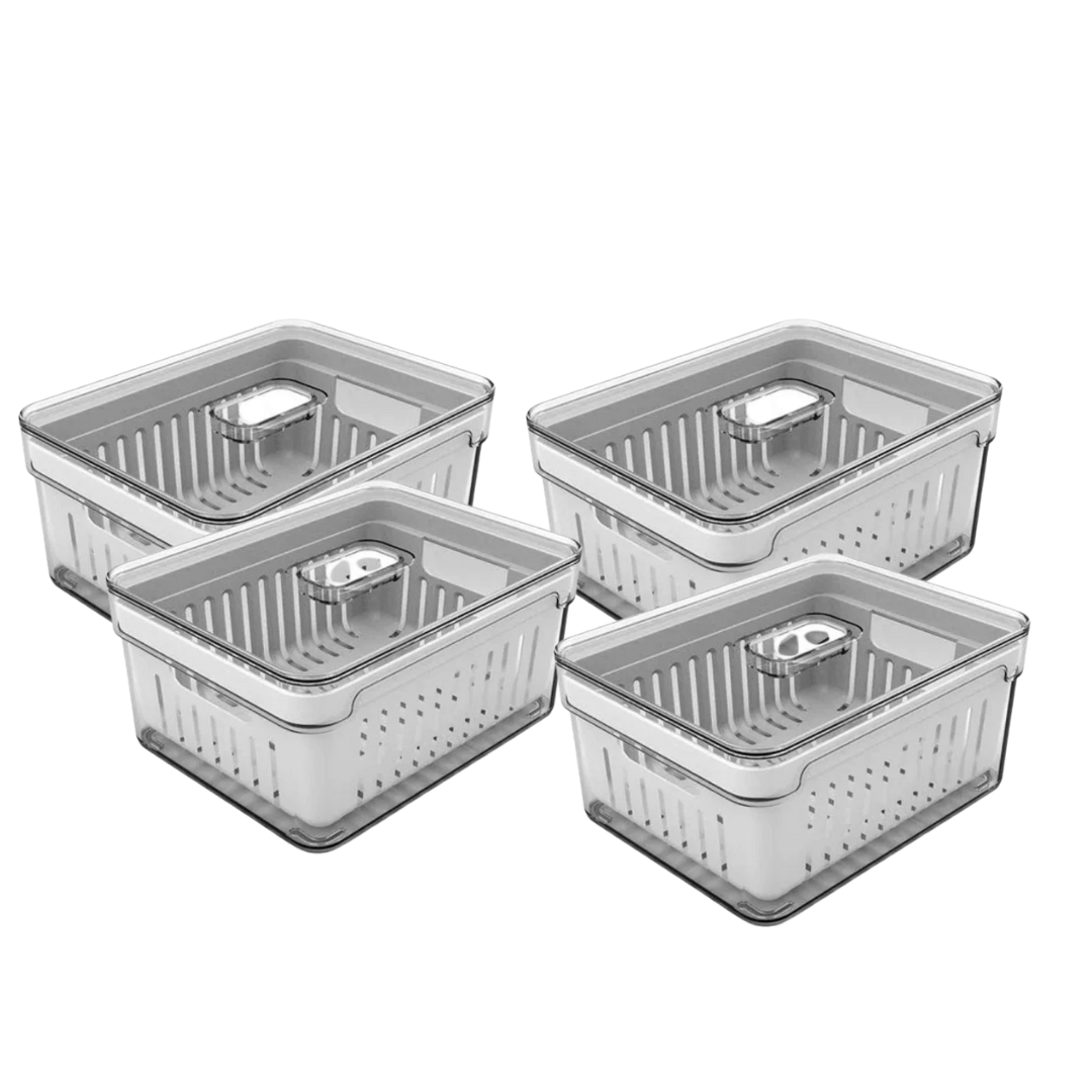 Kit de 4 Organizadores de Geladeira Clear Fresh com Cesto 2,2 Litros