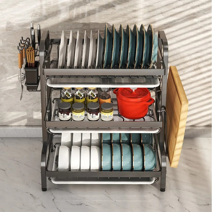 Escurridor De Platos 3 Niveles en Acero inoxidable con Diseño Elegante✨